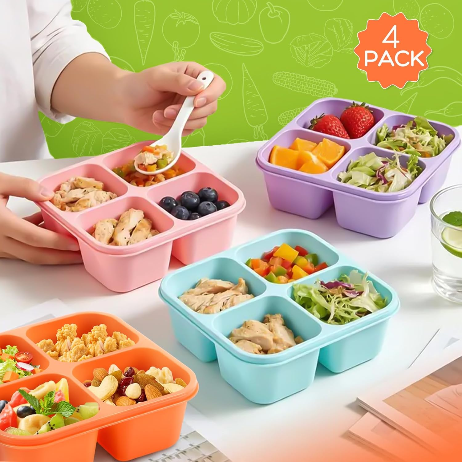 4 Pack Adult Bento Box 4 Compa – Meal Prep Healthy Lunch Bewertung und Preis