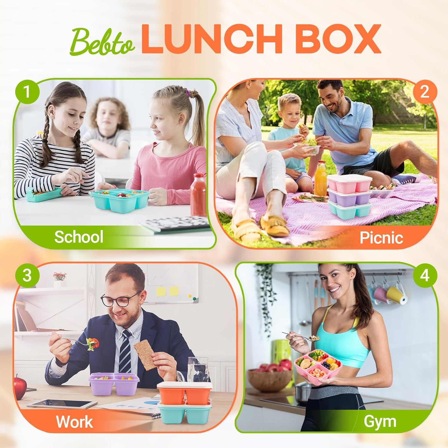 4 Pack Adult Bento Box 4 Compa – Meal Prep Healthy Lunch Bewertung und Preis